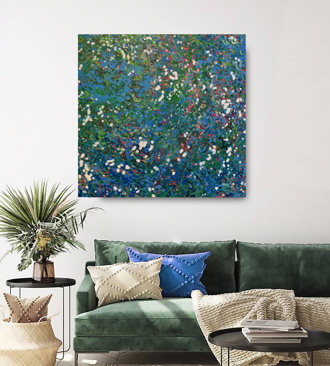 Organic Landscape Painting By Margaret Juul, 36 X 36", Enchanted Lake Back From Art Expo Paris, Original Artwork