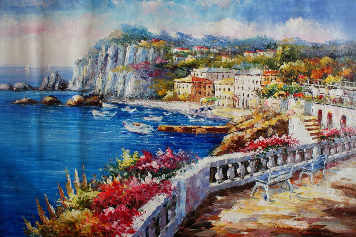 Greece Canvas / oil. Size 60x90 cm. Free shipping . by Thomas Wu
