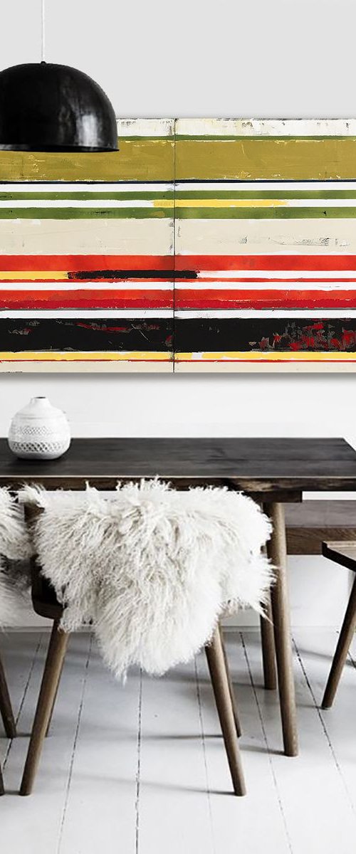 Stripe Horizontal XL 60 x 24" 153 x 61 cm Abstract Modern Orange Green Black by Bo Kravchenko