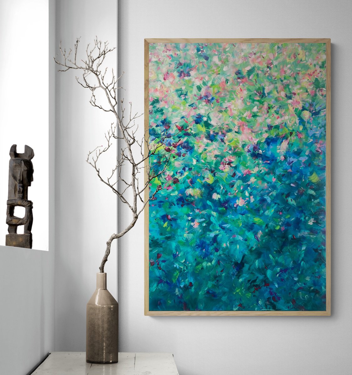 Organic Botanical Acrylic Painting By Katherine Spiller, 37 X 25", Whimsical Garden, Original Artwork