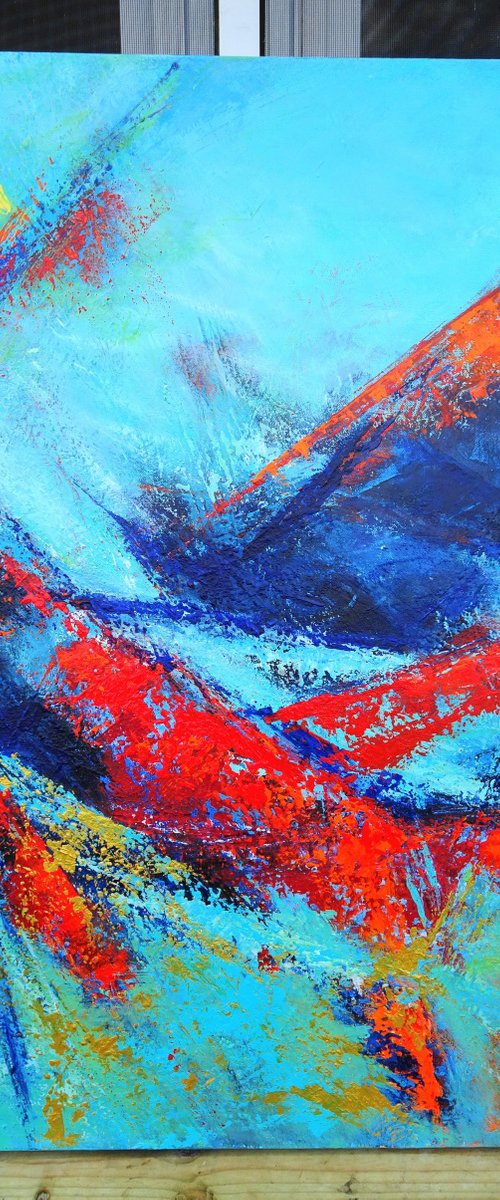 Large Abstract Blue Teal Red by Sveta Osborne