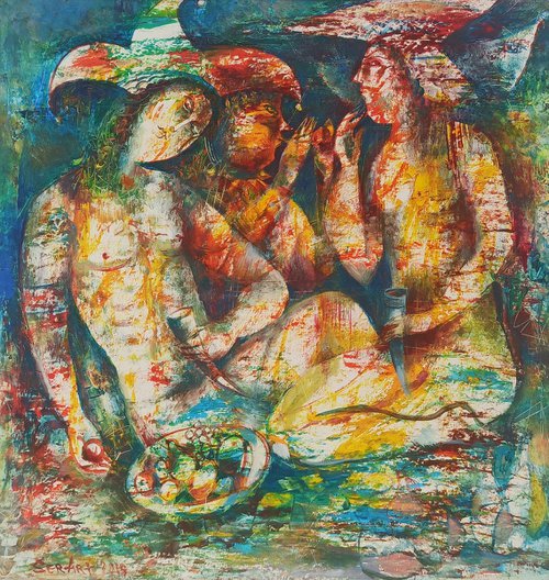 Picnic (43x40cm, oil painting, paper) by Seiran Gassparian