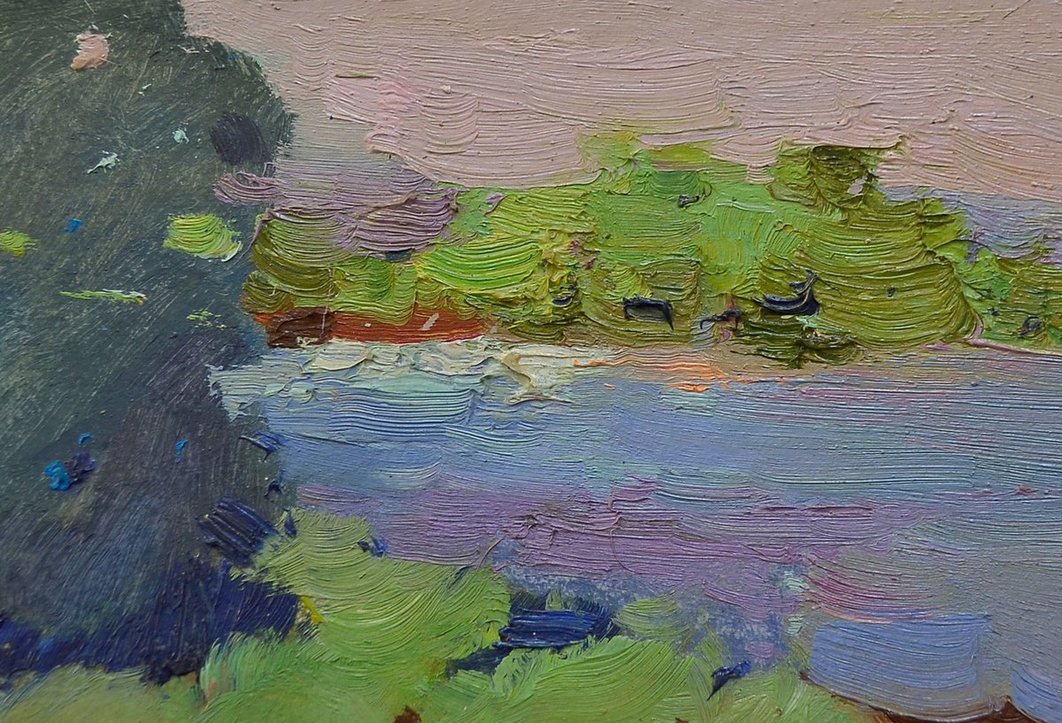 Impressionistic Landscape Oil Painting By Alexander Shandor, 13 X 9, Summer At The River, Original Artwork