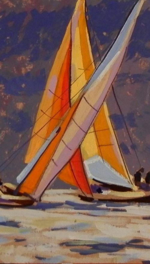 Sun and Yachts. Original painting 30x21 cm by Sergey  Kachin