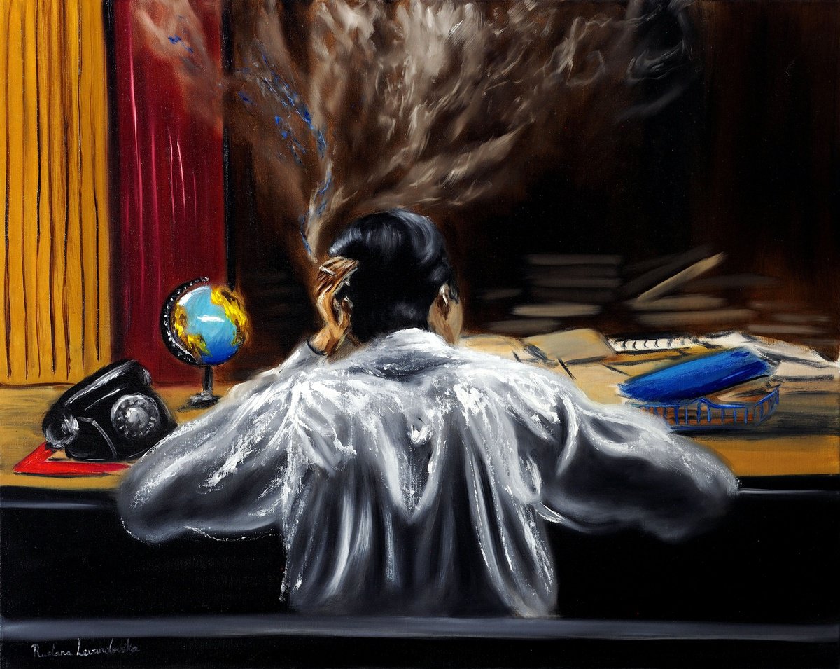 Impressionistic Portrait Oil Painting By Ruslana Levandovska, 30 X 24", Late Night, Original Artwork