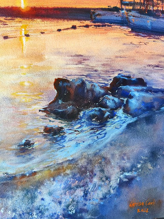 Gift | Original watercolor painting (2022) Hand-painted Art Small Artist | Mediterranean Europe Impressionistic