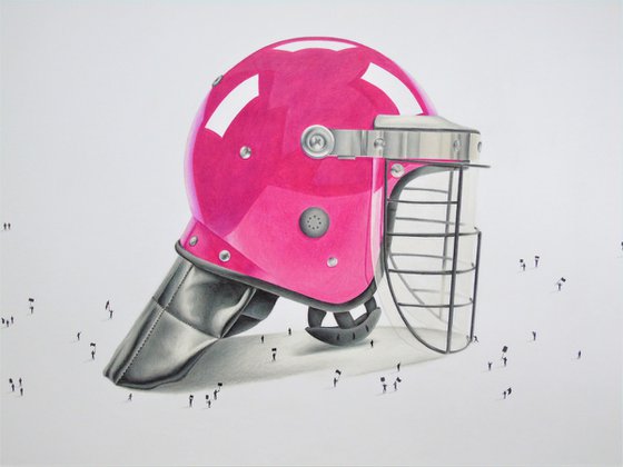 Right To Protest: A Pencil Drawing of a Riot Helmet