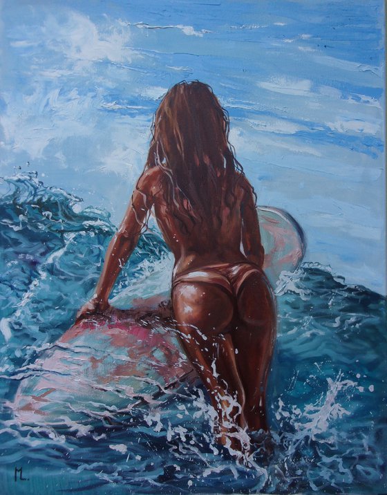 " CALIFORNIAN DAY ... " original painting SEA summer GIFT sea swimming