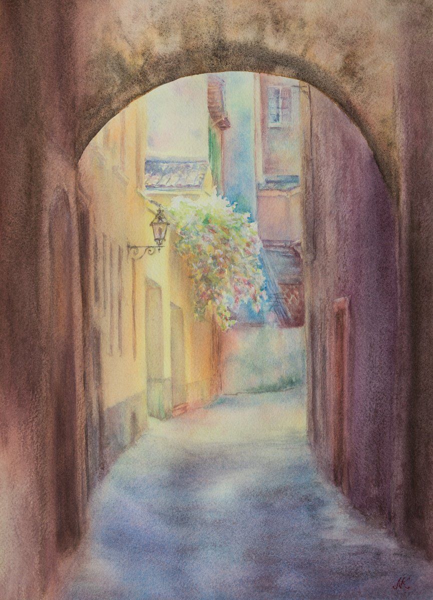 Impressionistic Cityscapes Watercolour By Kateryna Nazarenko, 11 X 15", Early Morning In Bologna, Original Artwork