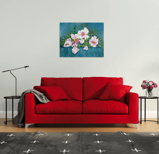 Tree Peonies - Large Original Oil Floral Painting Macro Spring Flowers Home Art Luxury Decor 90x70 cm (35.4x27.6 in)