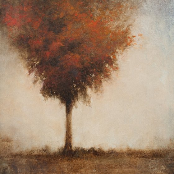 Red Tree 211026, Tonal red tree painting