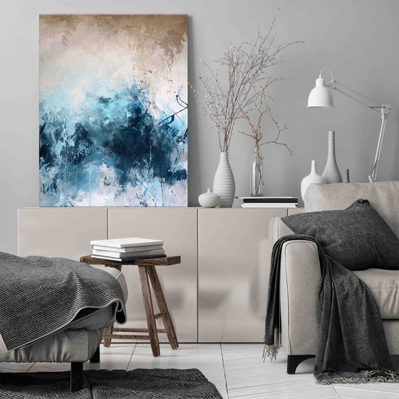 "Blue ink" Acrylic abstract navy blue art