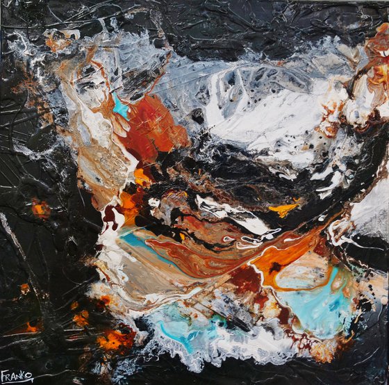 Peppered Rust 120cm x 120cm Black Teal Abstract Art