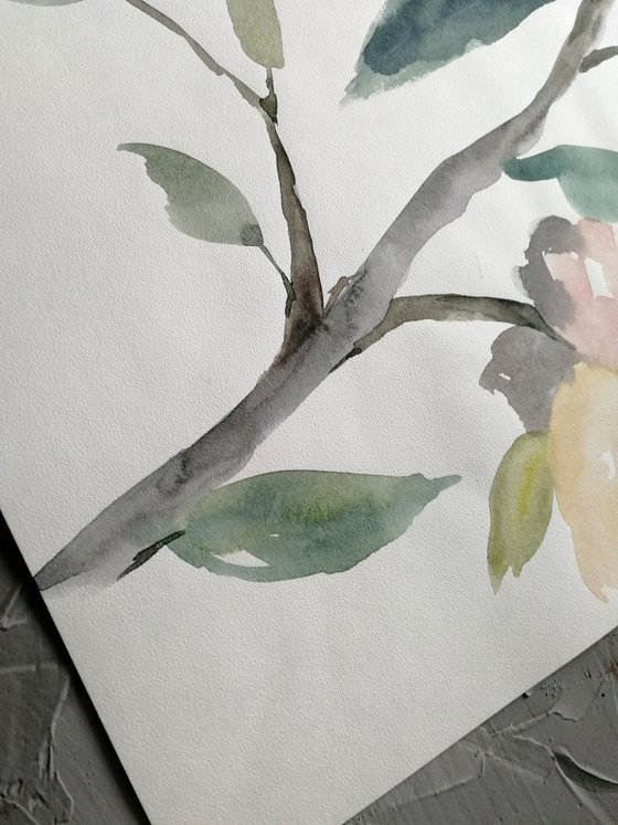 Magnolia painting. Blossoms painting