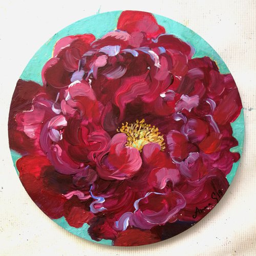 ''Flower'' small tondo canvas painting by Anna Silabrama