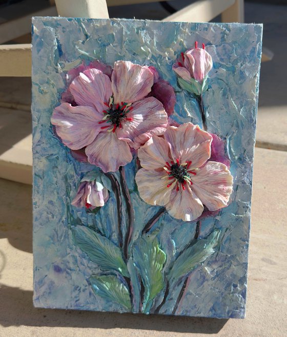 Blush Awakening Sculptural Floral Relief