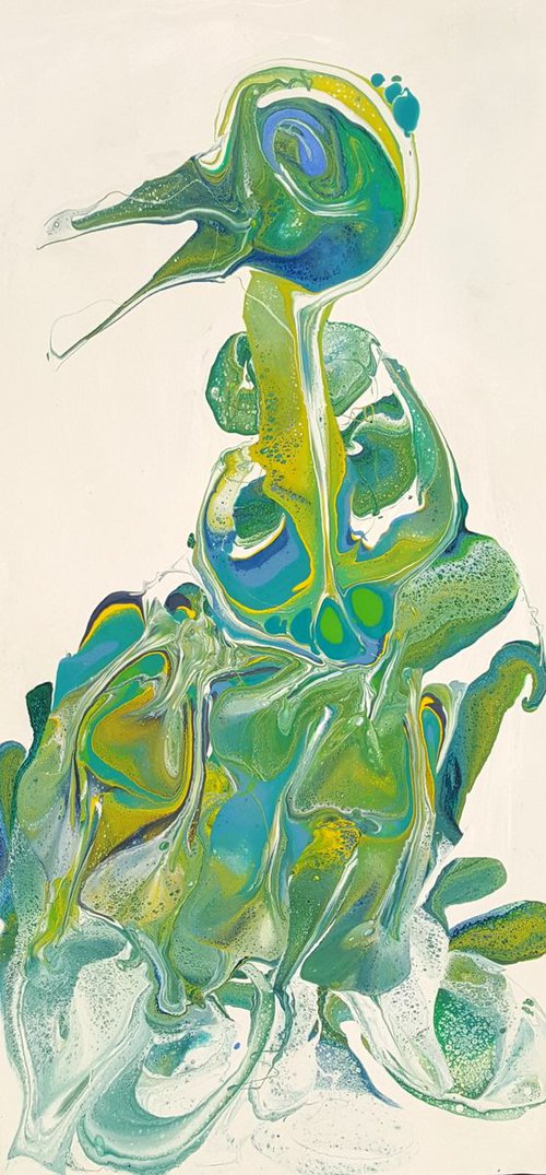 GRASS BIRD  abstract resin 100x50 by Beata van Wijngaarden