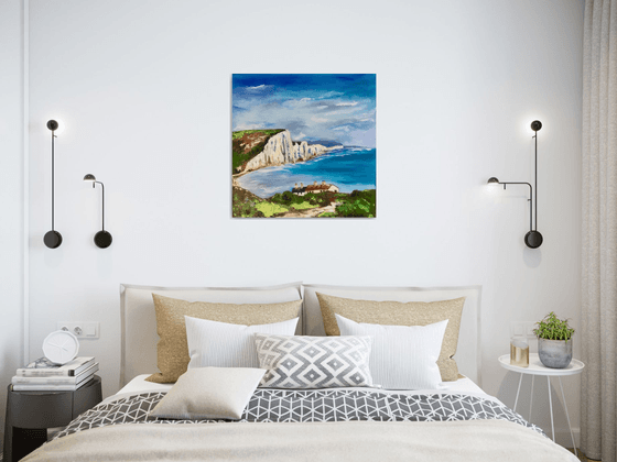 SEVEN SISTERS,   CLIFFS, SUSSEX , ENGLISH LANDSCAPE, OIL PAINTING. OFFICE URBAN WALL ART