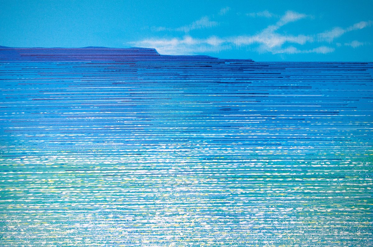 Impressionistic Landscape Acrylic Painting By Marc Todd, 30 X 20", Seascape In Summer, Original Artwork