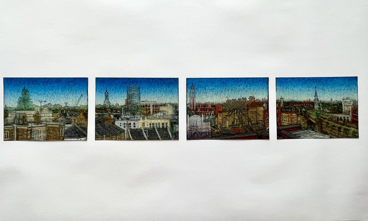 Expressive Cityscapes Pastel Drawing By David Lloyd, 31 X 7, Brixton Skyline, Original Artwork