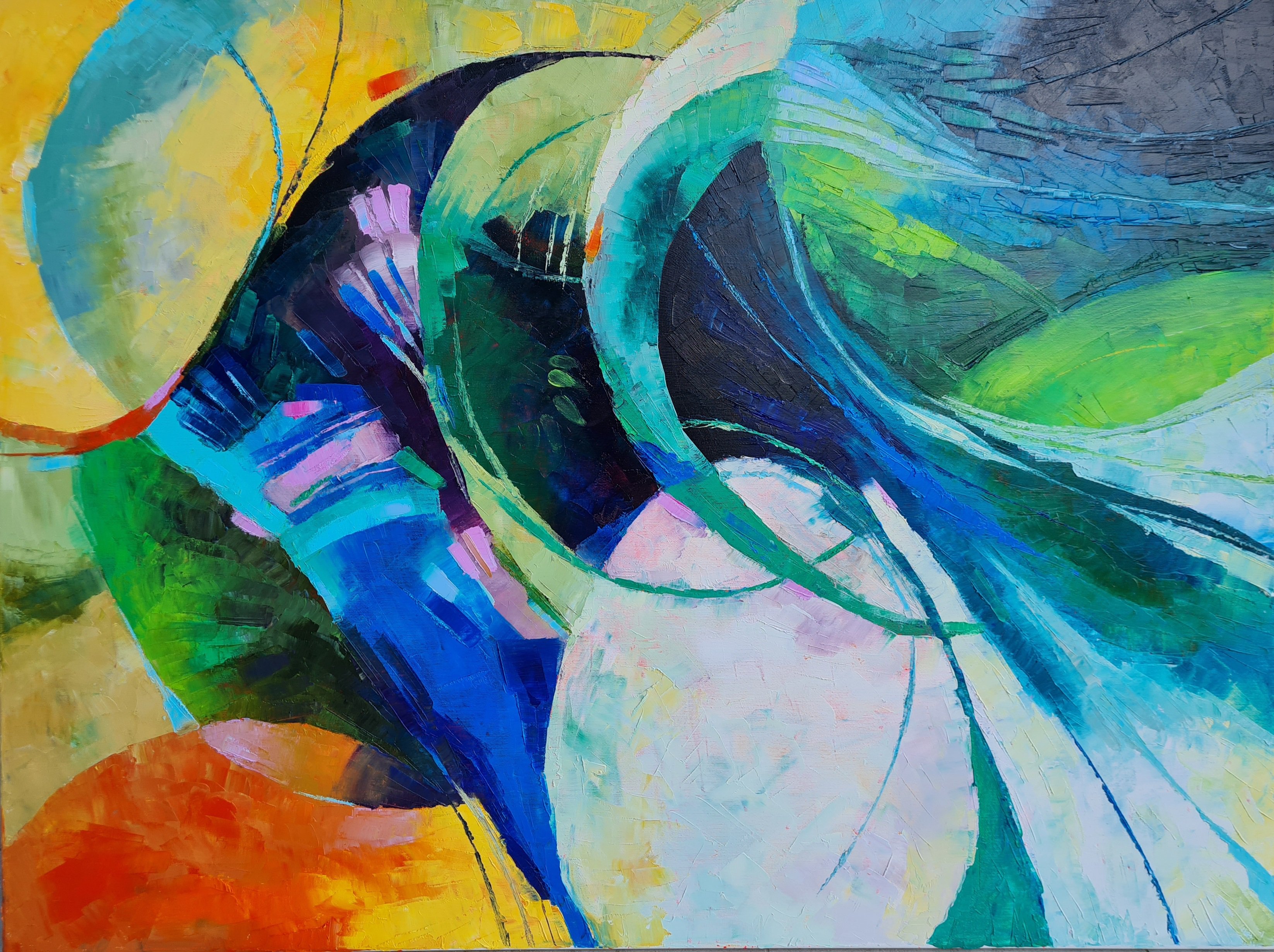 Organic Abstract Oil Painting By Simon Tunde, 39 X 28", We Are Eternal Travelers Of The Universe., Original Artwork