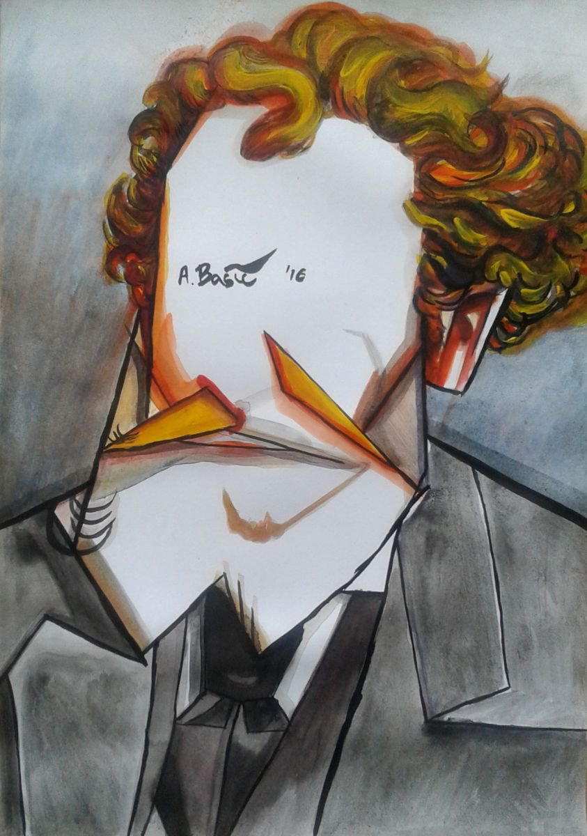 Geometric Portrait Painting By Aleksandar Basic, 12 X 17, i?douard Manet, Original Artwork