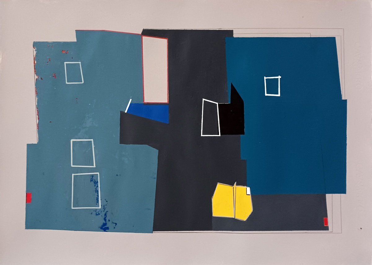 Geometric Abstract Acrylic Painting By Luis Medina, 28 X 20", 4052D, Original Artwork