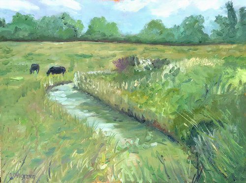 Cattle in the meadow - An original oil painting by Julian Lovegrove Art
