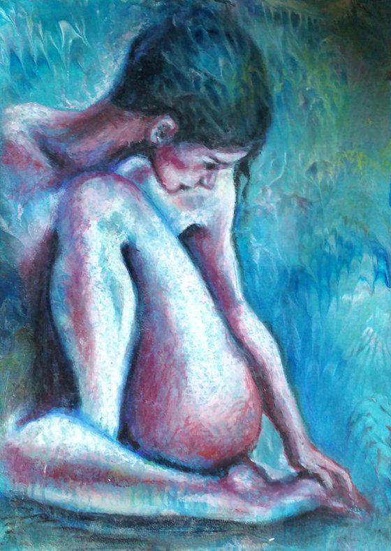 "Donna III" Original oil and acrylic  painting on card board 30x40x0,2cm.