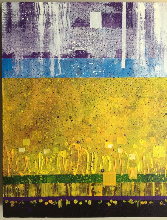 Rapeseed field. Abstract yellow painting