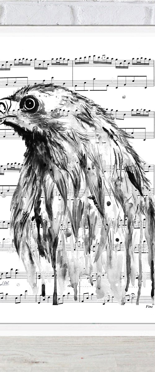 Eagle, watercolor on sheet music by Luba Ostroushko
