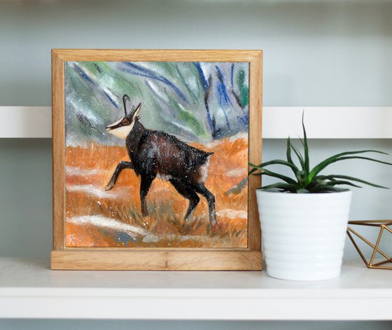 Goat Watercolor Painting, Chamois Artwork, Mountain Wall Art, Nursery Decor, Kids Room Art