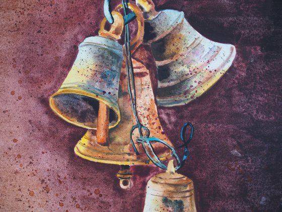 Temple bells - original watercolor artwork