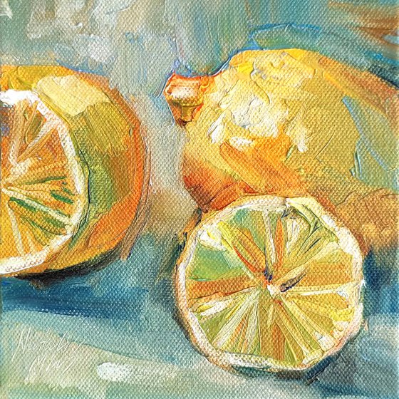 Sliced Lemons. Still Life Oil Painting
