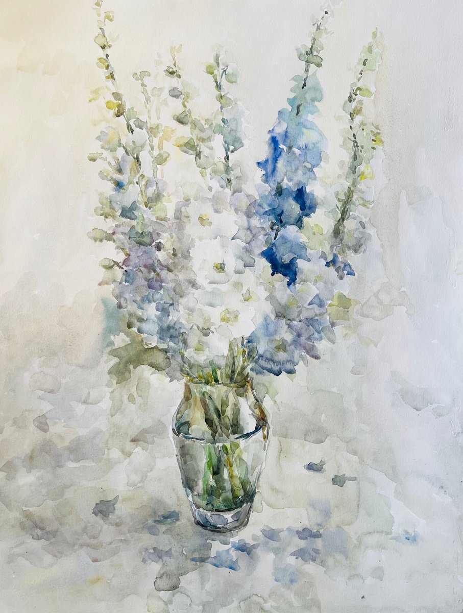 Impressionistic Watercolour , Blue Bells 19,7X25,6 In By Elena Klyan, 20 X 26, Artwork For Sale On Artfinder