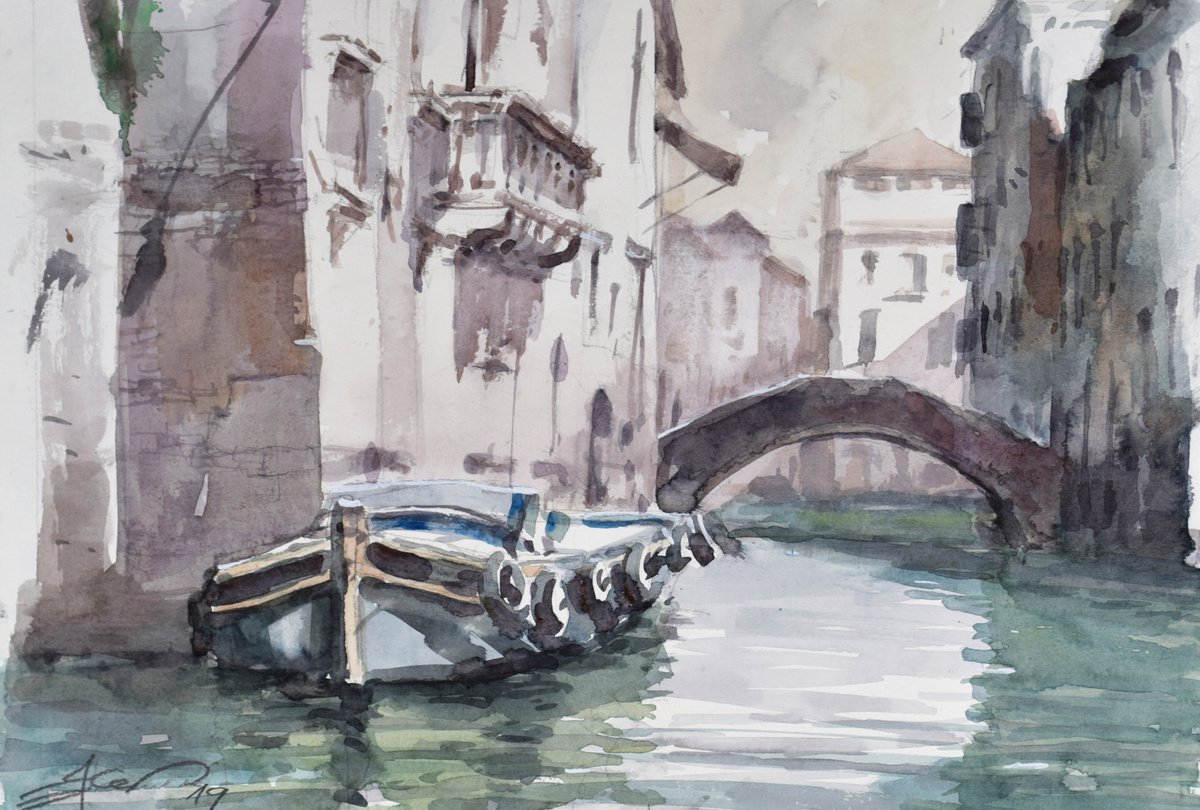 Canal in Venice by Goran igoli? Watercolors