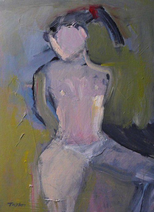 SUBTLE NUDE FEMALE, RED RIBBON POSE. by Tim Taylor