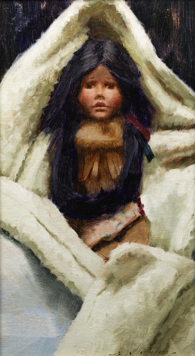 Impressionistic Portrait Oil Painting By Rostyslav Malysh, 10 X 18", Under The Blanket, Original Artwork