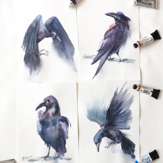 Set of 4 crows