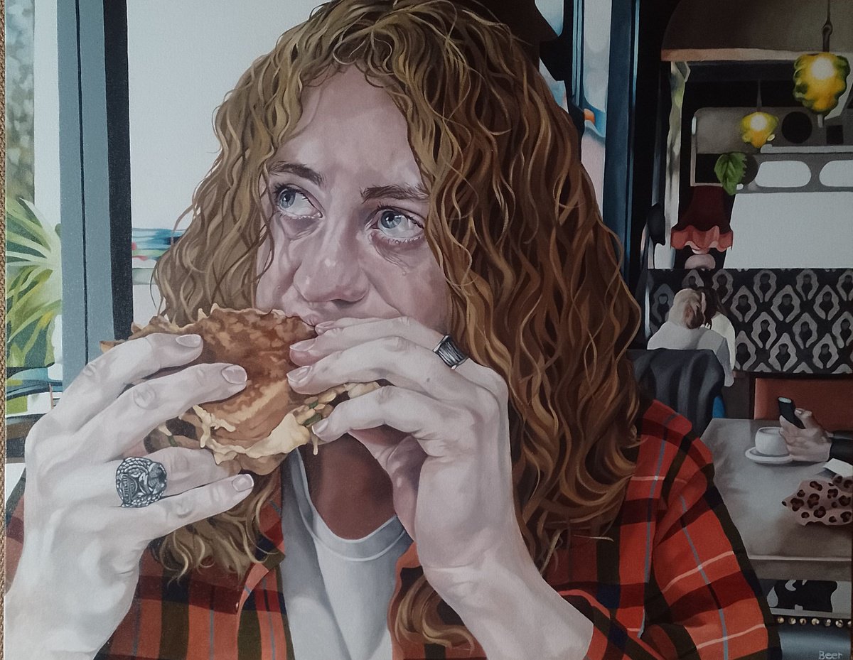 Photorealistic Oil Painting , Loaded Sandwich On Brown By Jo Beer, 39 X 31, Artwork For Sale On Artfinder