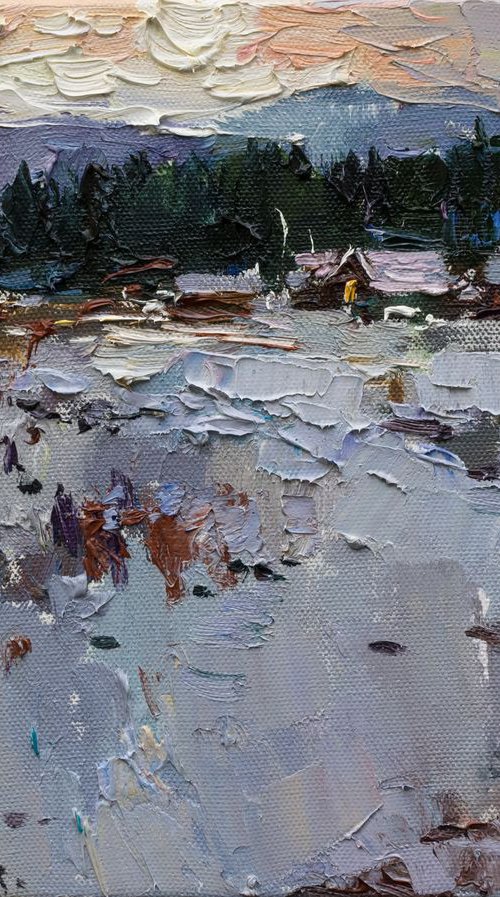 Winter evening #2 - Original oil painting by Anastasiia Valiulina
