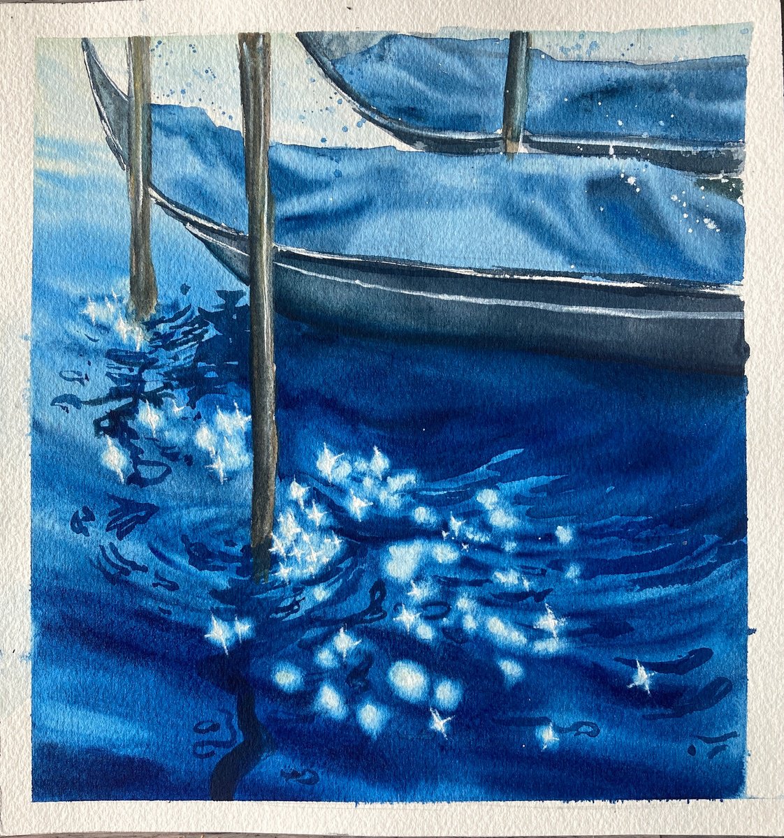 Impressionistic Landscape Watercolour By Valeria Golovenkina, 9 X 10", Gondola Polyptych #1, Original Artwork