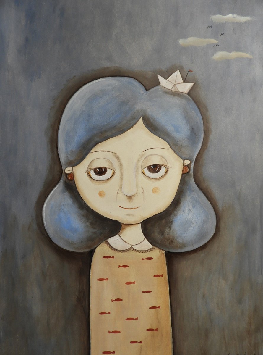 Illustrative Oil Painting , Thinking About The Sea By Silvia Beneforti, 12 X 17, Artwork For Sale On Artfinder