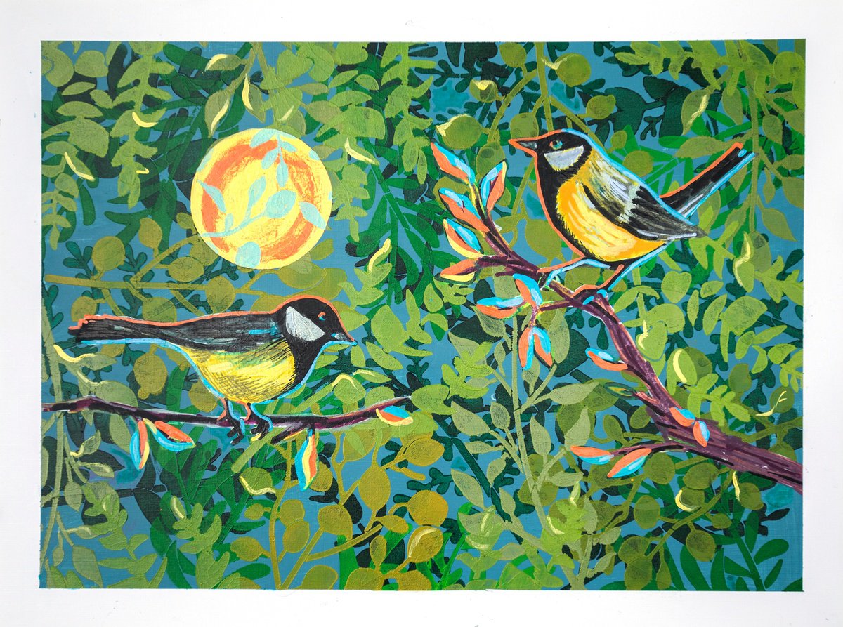 Illustrative Animal Acrylic Painting By Ariadna De Raadt, 18 X 14, Forest Life 3, Original Artwork