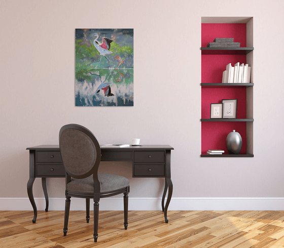 Pink flamingo and a frog playing catch-up - funny animals collection