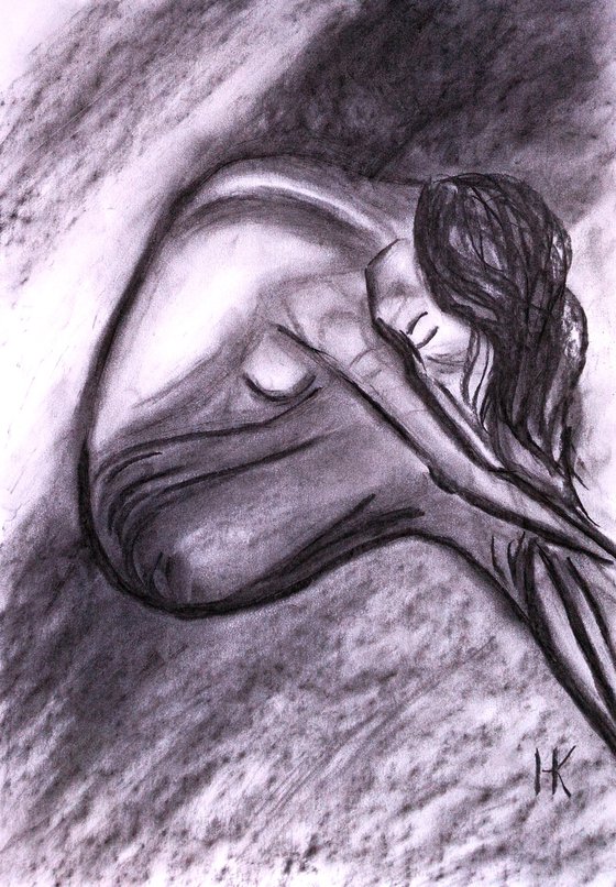 Woman Nude original charcoal artwork