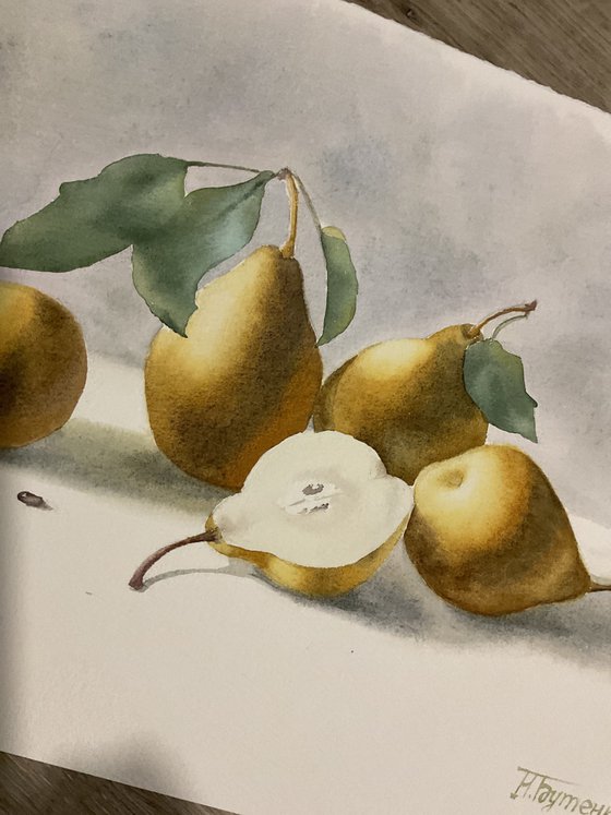 Still life with pears, original watercolour