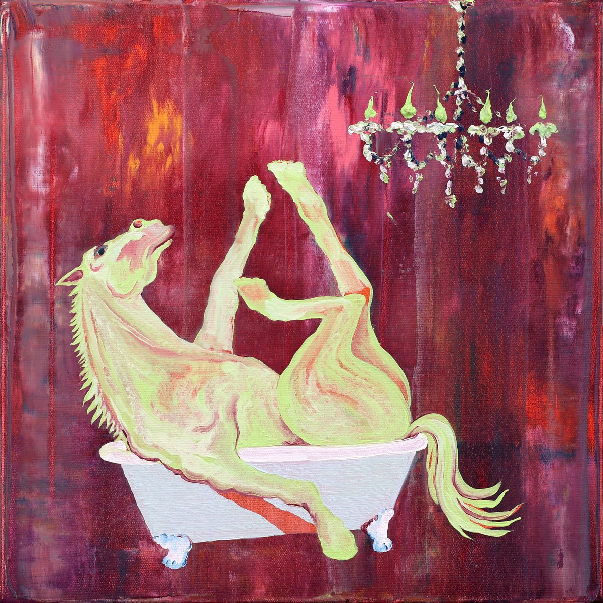 Surrealistic Animal Oil Painting By Dominic Virtosu, 16 X 16, Pure Soul, Original Artwork