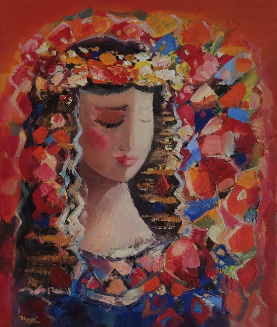 Girl with pomegranate-2 (50x60cm ,oil/canvas, portraiture, ready to hang)