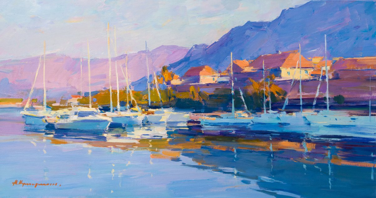 Sunny Morning. Yachts By Aleksandr Kryushyn, 31 X 18, Artwork For Sale On Artfinder